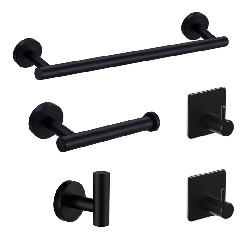 Nolimas 5Pieces Matte Black Bathroom Hardware Set Included 16" Lengthen Hand Towel Bar,Toilet Paper Holder,3pcs Robe Towel Hooks SUS304 Stainless Steel Bathroom Accessories Kit - Image 1